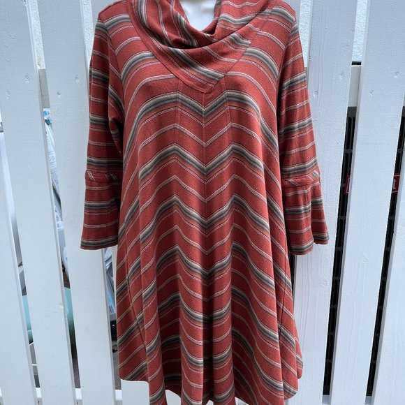 Free People Rust Chevron Striped Tunic Dress - Picture 1 of 15